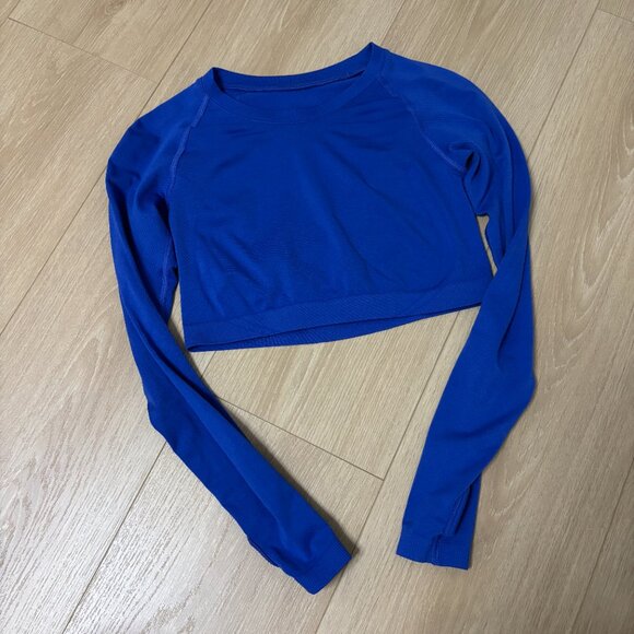 Alphalete Stratus Long Sleeve Crop Sapphire Blue Size Small - Picture 2 of 3